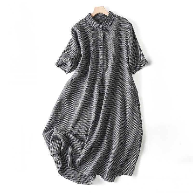 Nimara Ritual Summer Casual Vintage Button-Up Plaid Women's Short Sleeve Dresses