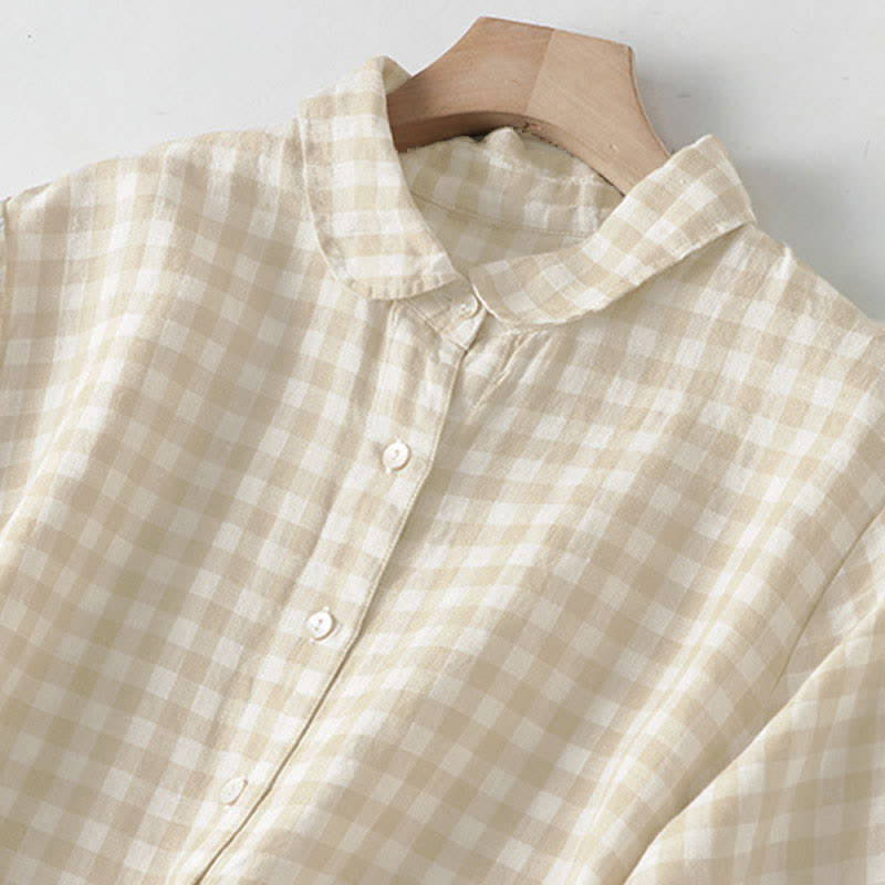 Nimara Ritual Summer Casual Vintage Button-Up Plaid Women's Short Sleeve Dresses