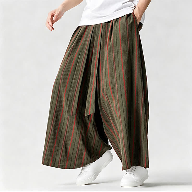 Nimara Ritual Summer Vintage Drawstring Striped Ankle Pants Men's Wide Leg Pants With Pocket