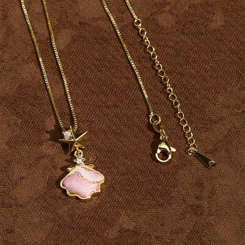 Nimara Ritual Song Brocade Copper Shell Heart Ginkgo Leaf Luck Necklace
