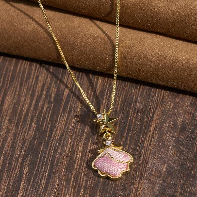 Nimara Ritual Song Brocade Copper Shell Heart Ginkgo Leaf Luck Necklace