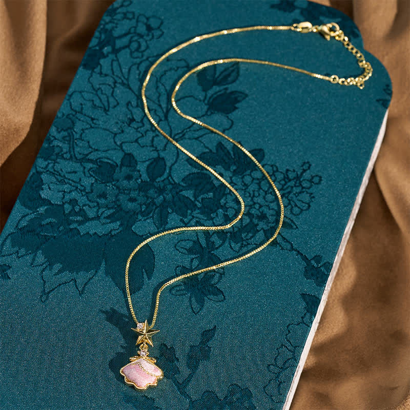 Nimara Ritual Song Brocade Copper Shell Heart Ginkgo Leaf Luck Necklace