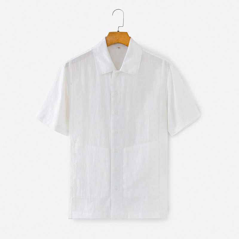 Nimara Ritual Summer Minimalist Button-Up Solid Cotton Linen Men's Short Sleeve Shirts With Pocket
