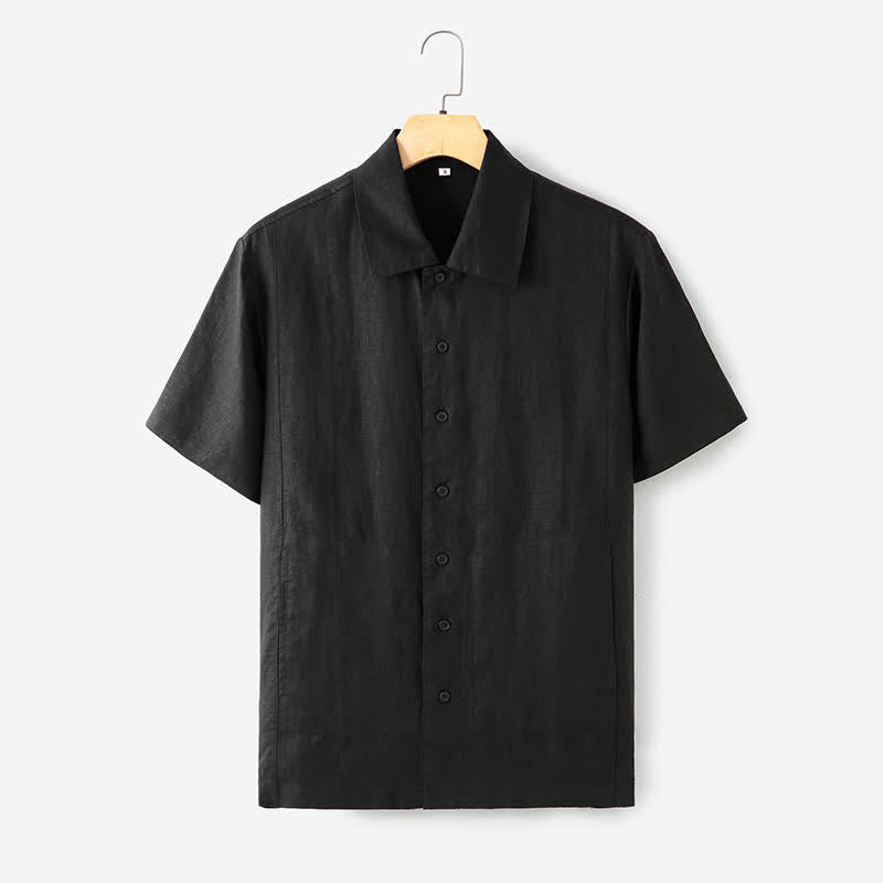 Nimara Ritual Summer Minimalist Button-Up Solid Cotton Linen Men's Short Sleeve Shirts With Pocket