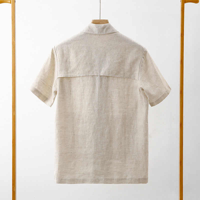 Nimara Ritual Summer Minimalist Button-Up Solid Cotton Linen Men's Short Sleeve Shirts With Pocket