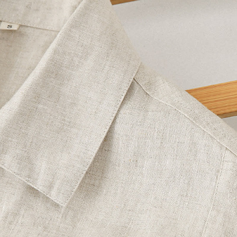 Nimara Ritual Summer Minimalist Button-Up Solid Cotton Linen Men's Short Sleeve Shirts With Pocket