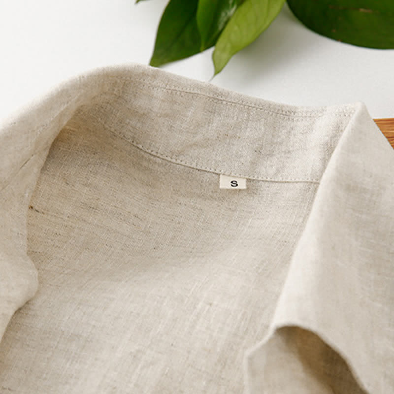 Nimara Ritual Summer Minimalist Button-Up Solid Cotton Linen Men's Short Sleeve Shirts With Pocket