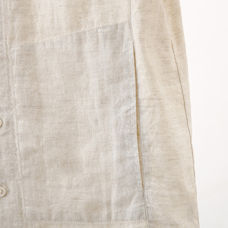 Nimara Ritual Summer Minimalist Button-Up Solid Cotton Linen Men's Short Sleeve Shirts With Pocket