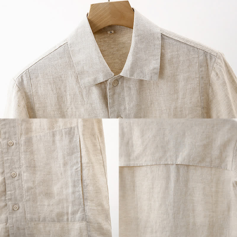 Nimara Ritual Summer Minimalist Button-Up Solid Cotton Linen Men's Short Sleeve Shirts With Pocket