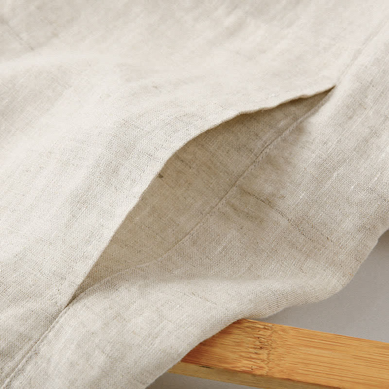Nimara Ritual Summer Minimalist Button-Up Solid Cotton Linen Men's Short Sleeve Shirts With Pocket
