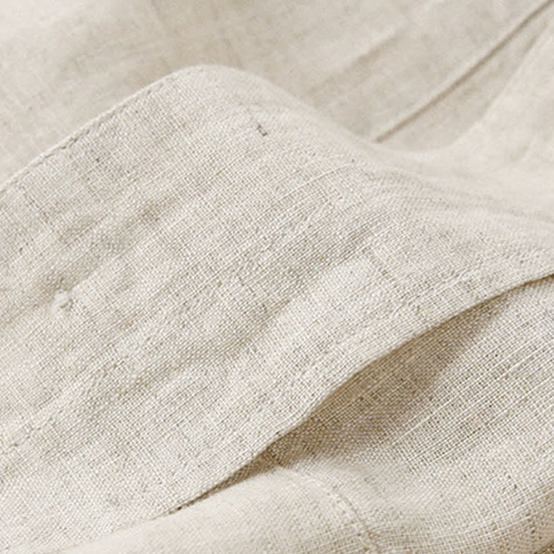 Nimara Ritual Summer Minimalist Button-Up Solid Cotton Linen Men's Short Sleeve Shirts With Pocket