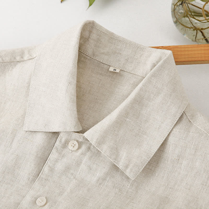 Nimara Ritual Summer Minimalist Button-Up Solid Cotton Linen Men's Short Sleeve Shirts With Pocket