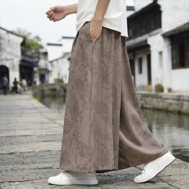 Nimara Ritual Summer Casual Tang Style Drawstring Dragon Ankle Pants Men's Wide Leg Pants