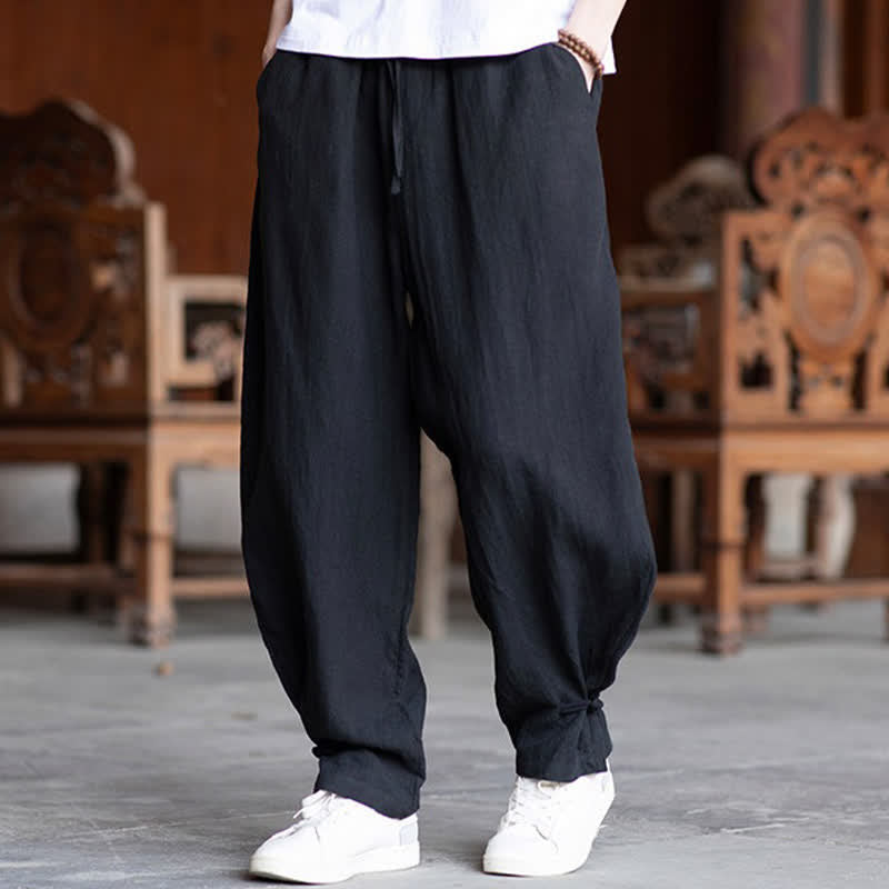 Nimara Ritual Summer Casual Vintage Drawstring Elastic Waist Solid Ankle Pants Men's Tapered Pants