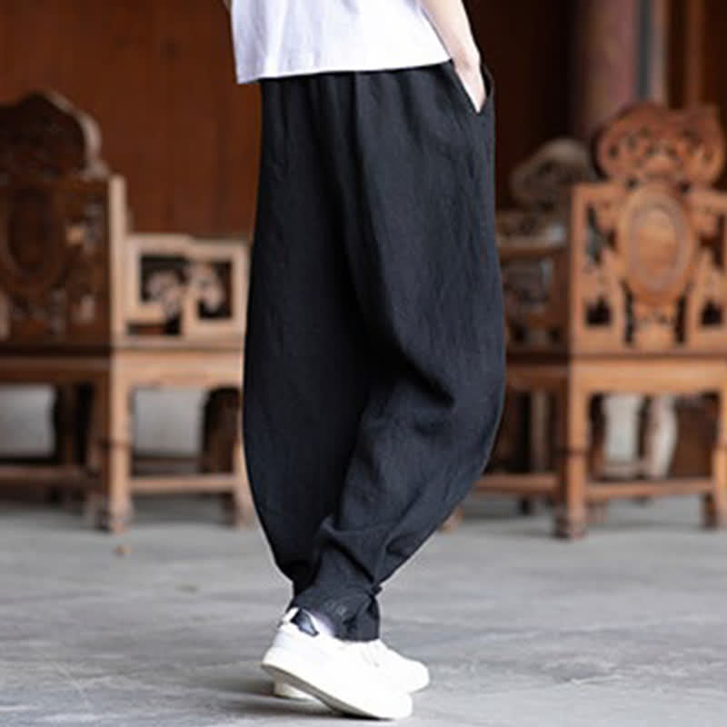 Nimara Ritual Summer Casual Vintage Drawstring Elastic Waist Solid Ankle Pants Men's Tapered Pants