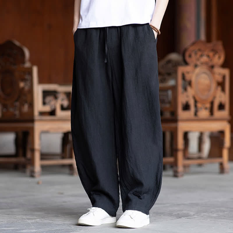 Nimara Ritual Summer Casual Vintage Drawstring Elastic Waist Solid Ankle Pants Men's Tapered Pants