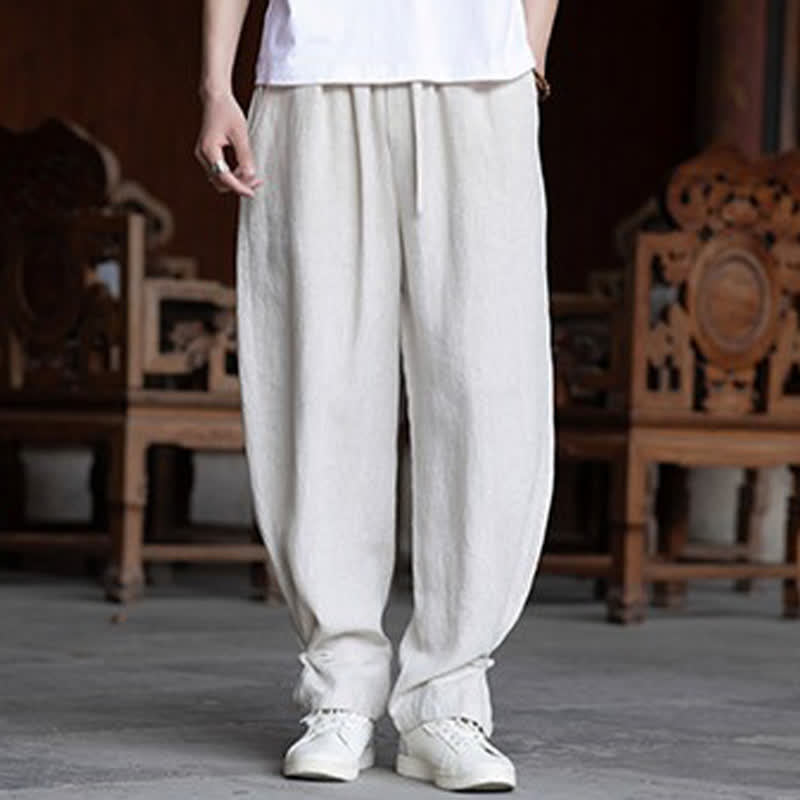 Nimara Ritual Summer Casual Vintage Drawstring Elastic Waist Solid Ankle Pants Men's Tapered Pants