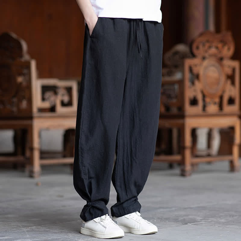 Nimara Ritual Summer Casual Vintage Drawstring Elastic Waist Solid Ankle Pants Men's Tapered Pants