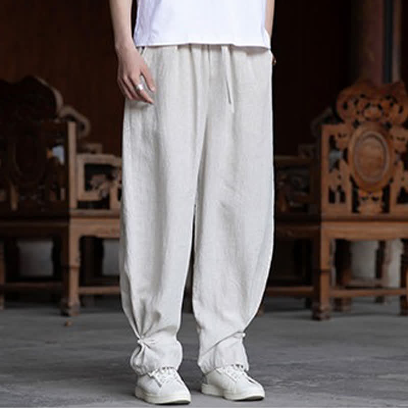 Nimara Ritual Summer Casual Vintage Drawstring Elastic Waist Solid Ankle Pants Men's Tapered Pants