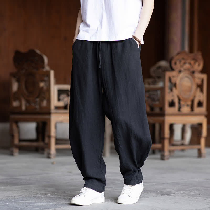 Nimara Ritual Summer Casual Vintage Drawstring Elastic Waist Solid Ankle Pants Men's Tapered Pants