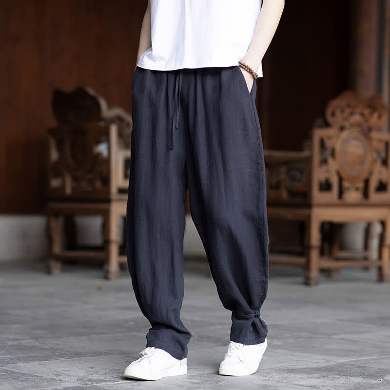 Nimara Ritual Summer Casual Vintage Drawstring Elastic Waist Solid Ankle Pants Men's Tapered Pants