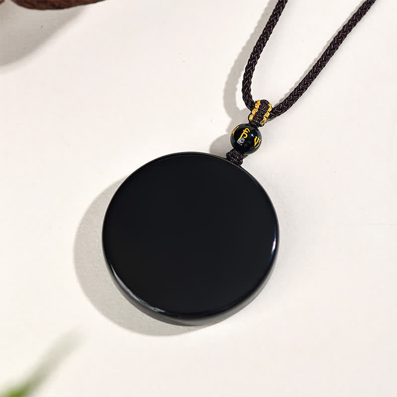 Nimara Ritual Black Obsidian Round Shape Protection Braided Rope Necklace