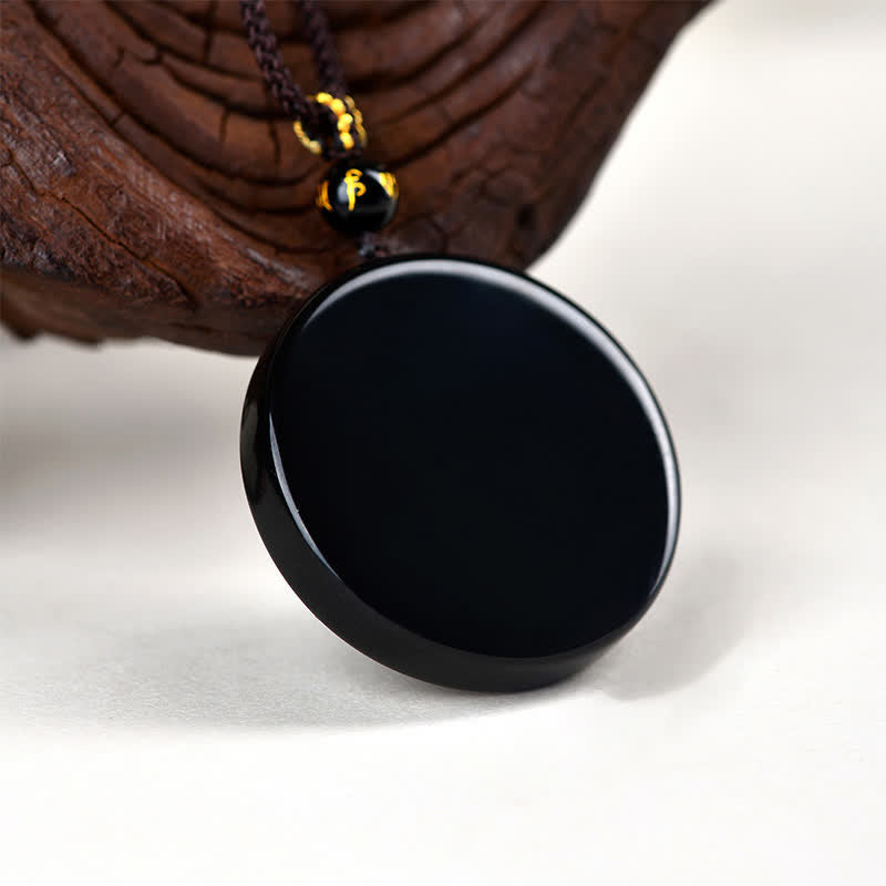 Nimara Ritual Black Obsidian Round Shape Protection Braided Rope Necklace