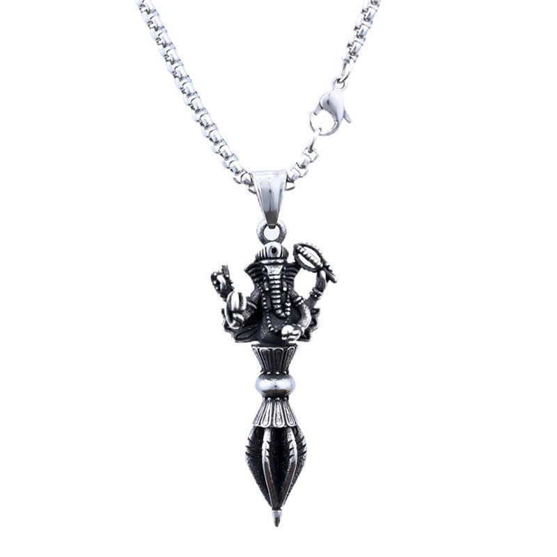 Nimara Ritual Stainless Steel Ganesh Vajra Spiritual Power Pendant Necklace