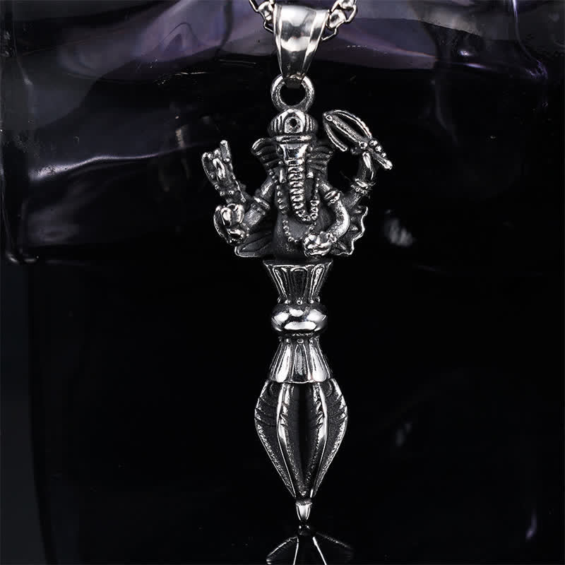 Nimara Ritual Stainless Steel Ganesh Vajra Spiritual Power Pendant Necklace