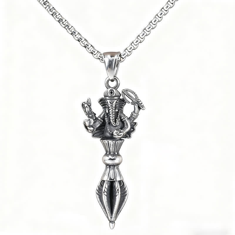 Nimara Ritual Stainless Steel Ganesh Vajra Spiritual Power Pendant Necklace