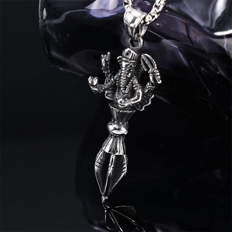Nimara Ritual Stainless Steel Ganesh Vajra Spiritual Power Pendant Necklace