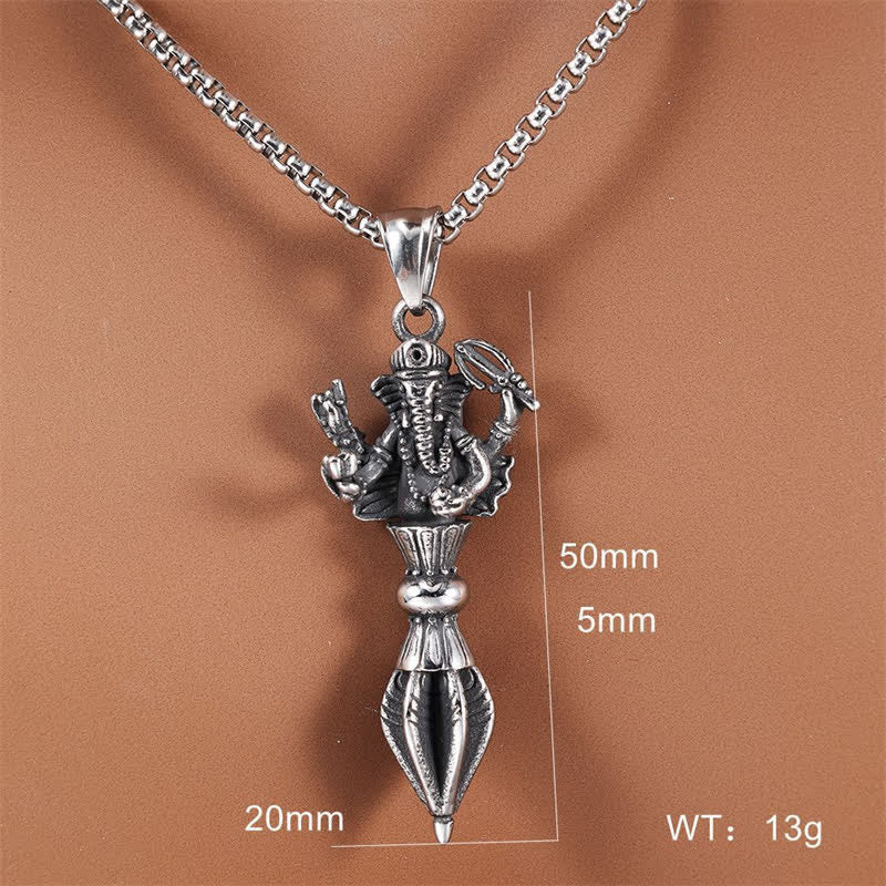 Nimara Ritual Stainless Steel Ganesh Vajra Spiritual Power Pendant Necklace
