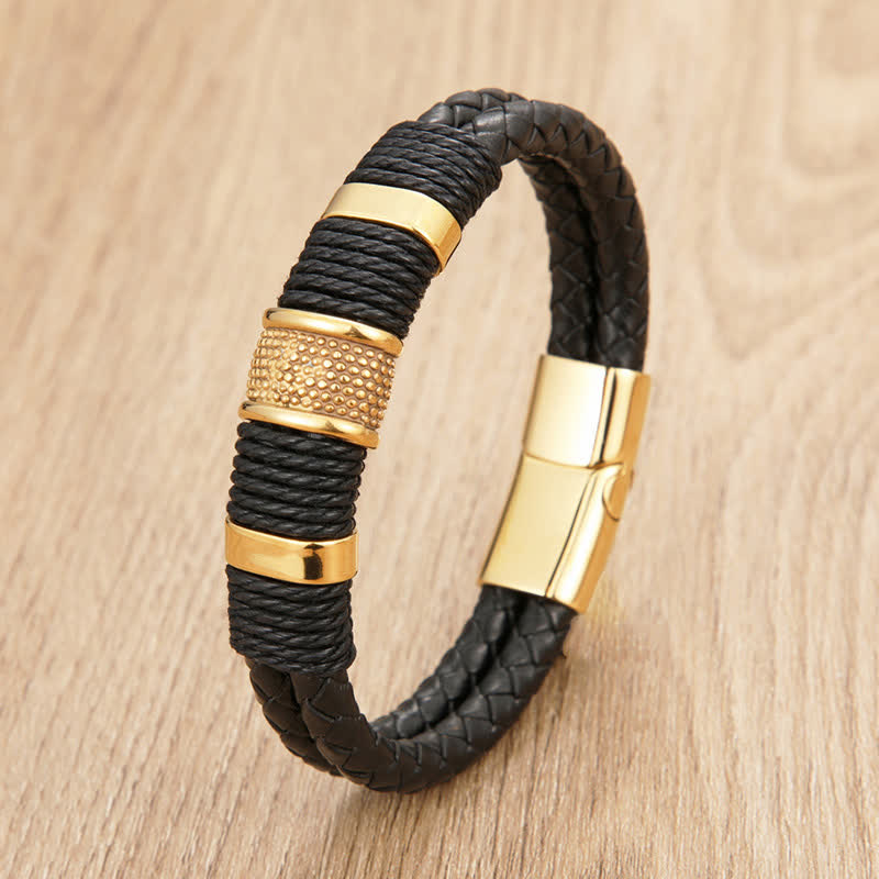 Nimara Ritual Leather Hand-Woven Strength Double Layer Braided Bracelet