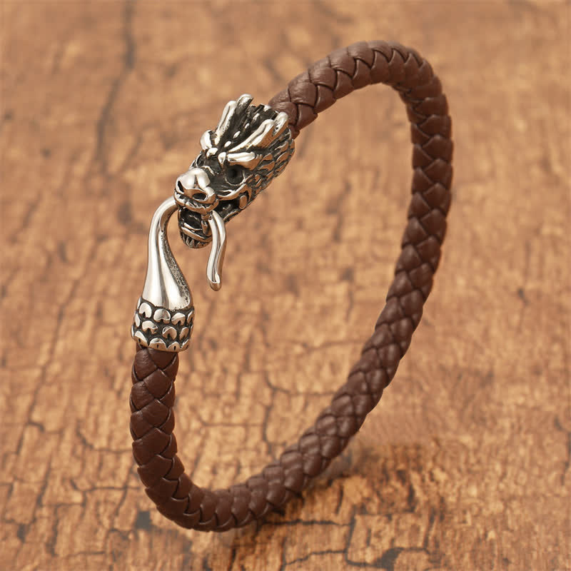 Nimara Ritual Braided Leather Dragon Strength Punk Bracelet
