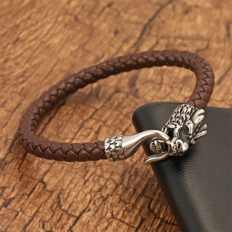 Nimara Ritual Braided Leather Dragon Strength Punk Bracelet