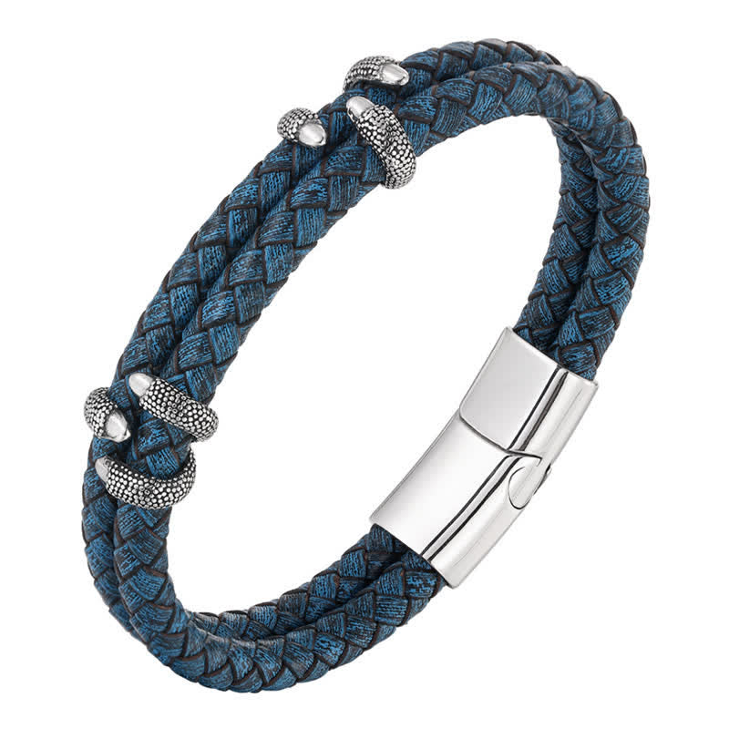 Nimara Ritual Braided Leather Dragon Claw Strength Stainless Steel Bracelet
