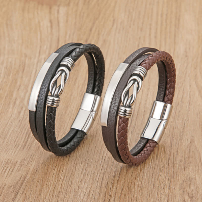 Nimara Ritual Leather Braided Protection Geometric Magnetic Clasp Bracelet