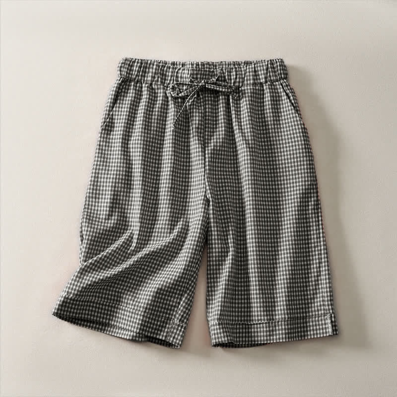 Nimara Ritual Summer Vintage Drawstring Plaid Cotton Women's Shorts