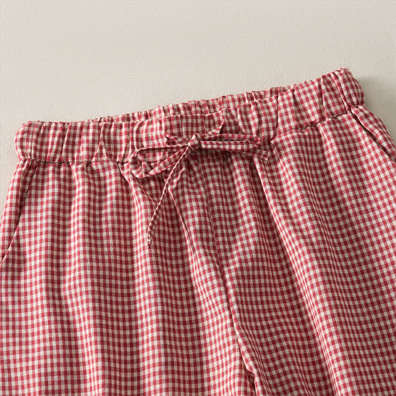 Nimara Ritual Summer Vintage Drawstring Plaid Cotton Women's Shorts