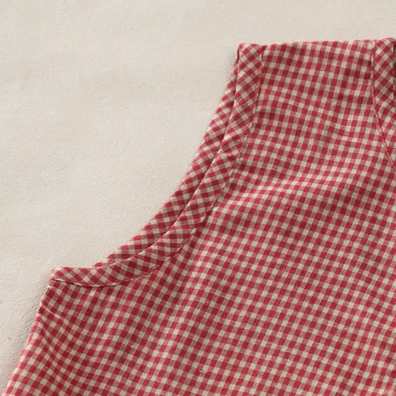 Nimara Ritual Summer Vintage Button-Up Plaid Crew Neck Cotton Women's Summer Sleeveless Dress With Pocket