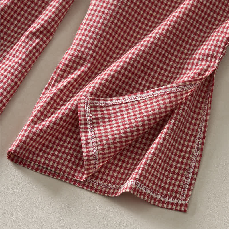 Nimara Ritual Spring Summer Casual Vintage Drawstring Plaid Cotton Cropped Pants Women's Straight Leg Pants With Pockets