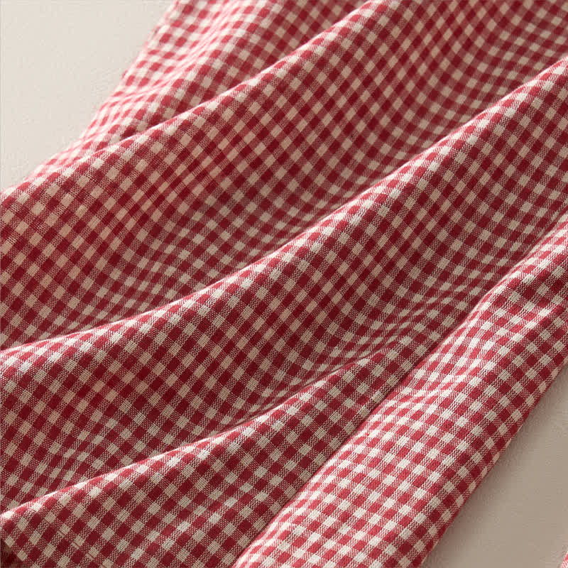 Nimara Ritual Spring Summer Casual Vintage Drawstring Plaid Cotton Cropped Pants Women's Straight Leg Pants With Pockets