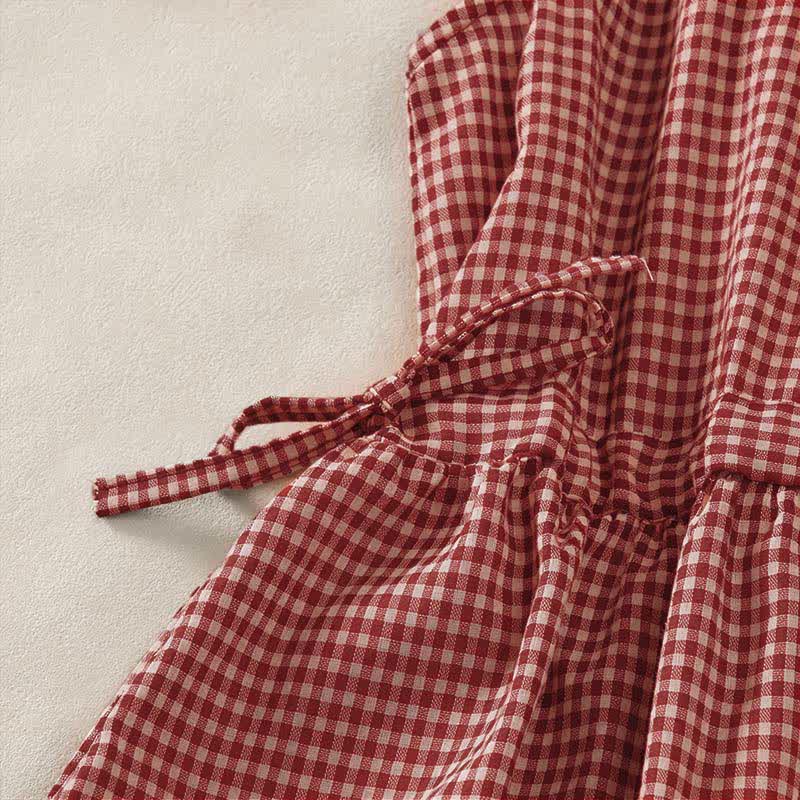 Nimara Ritual Summer Vintage Drawstring Plaid Cotton Women's Summer Sleeveless Dress With Pockets