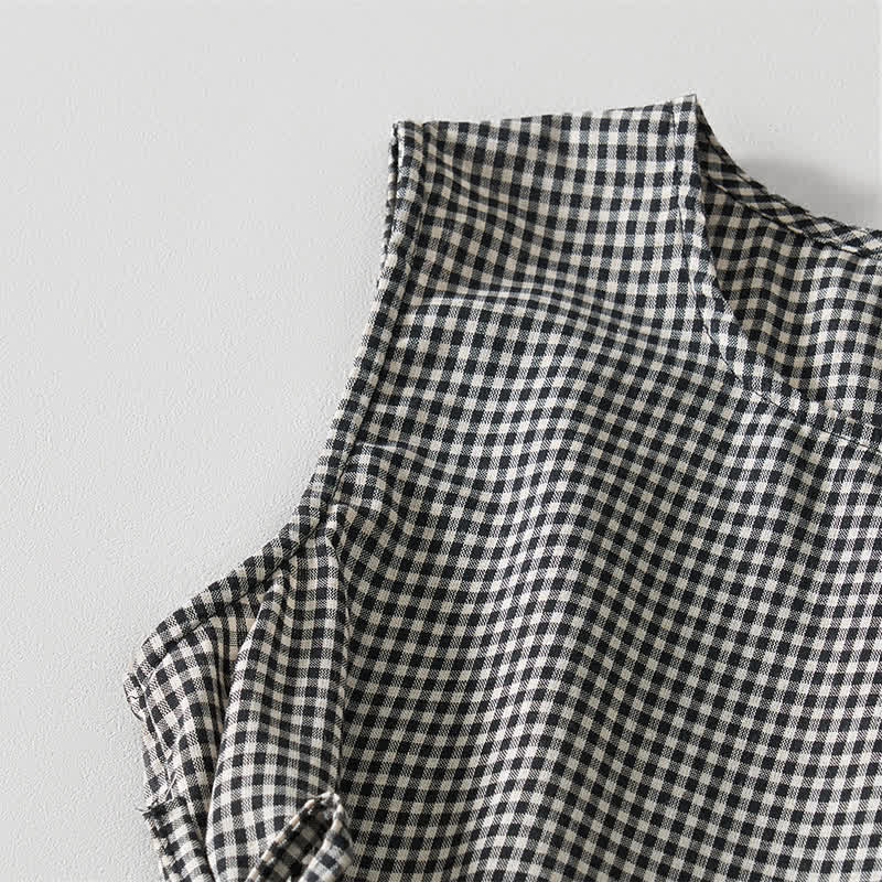 Nimara Ritual Summer Vintage Drawstring Plaid Cotton Women's Summer Sleeveless Dress With Pockets