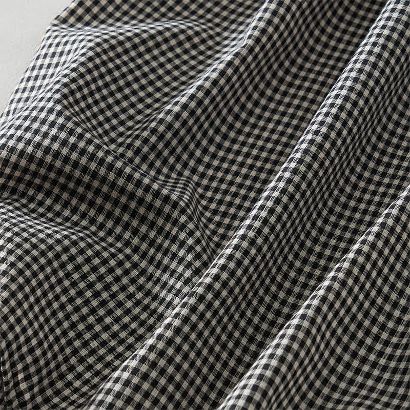 Nimara Ritual Summer Vintage Drawstring Plaid Cotton Women's Summer Sleeveless Dress With Pockets