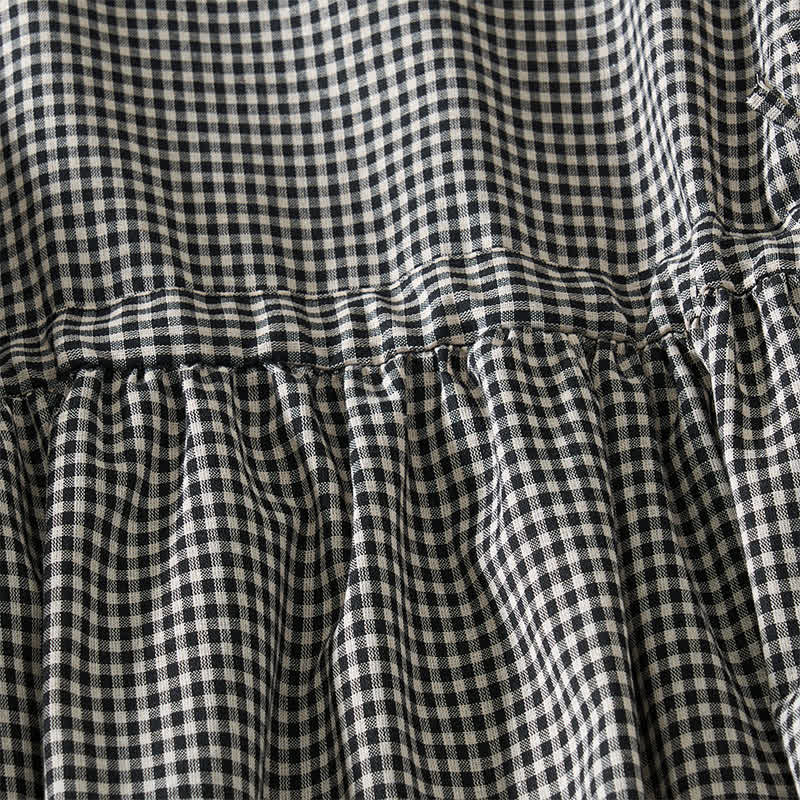 Nimara Ritual Summer Vintage Drawstring Plaid Cotton Women's Summer Sleeveless Dress With Pockets