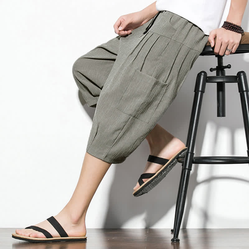 Nimara Ritual Summer Casual Minimalist Drawstring Solid Men's Cropped Pants With Pocket