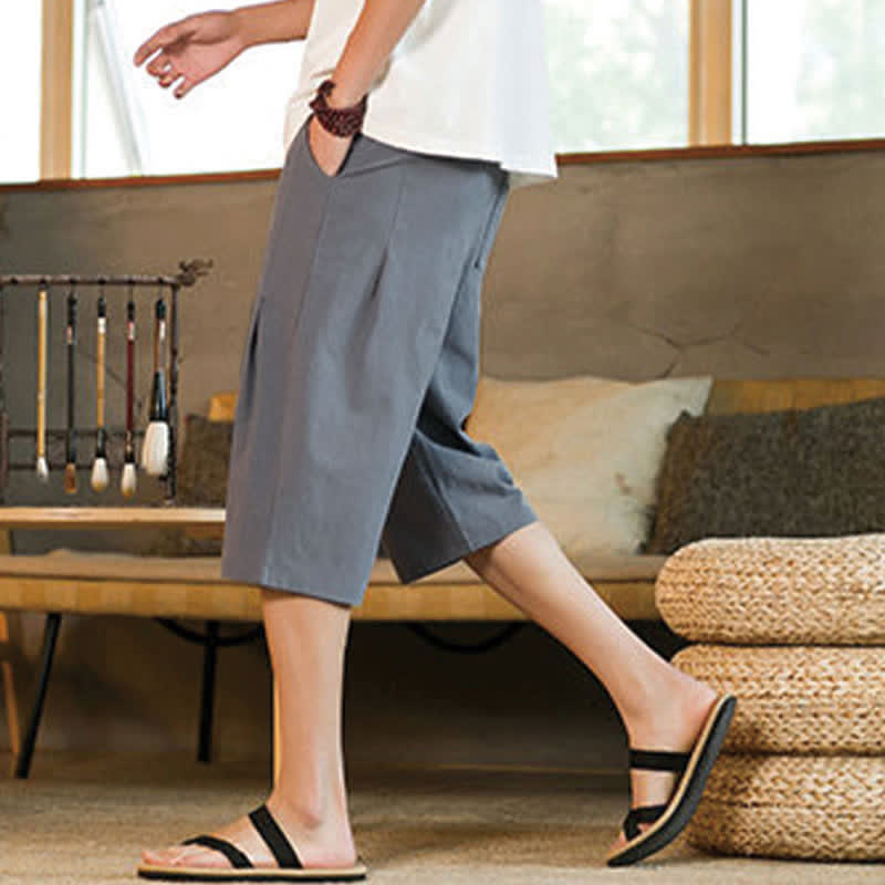 Nimara Ritual Summer Casual Minimalist Drawstring Solid Men's Cropped Pants With Pocket