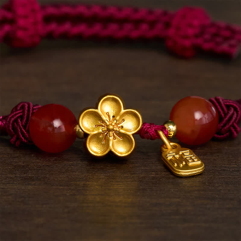Nimara Ritual Copper Peach Blossoms Fu Character Good Fortune Red String Charm Bracelet