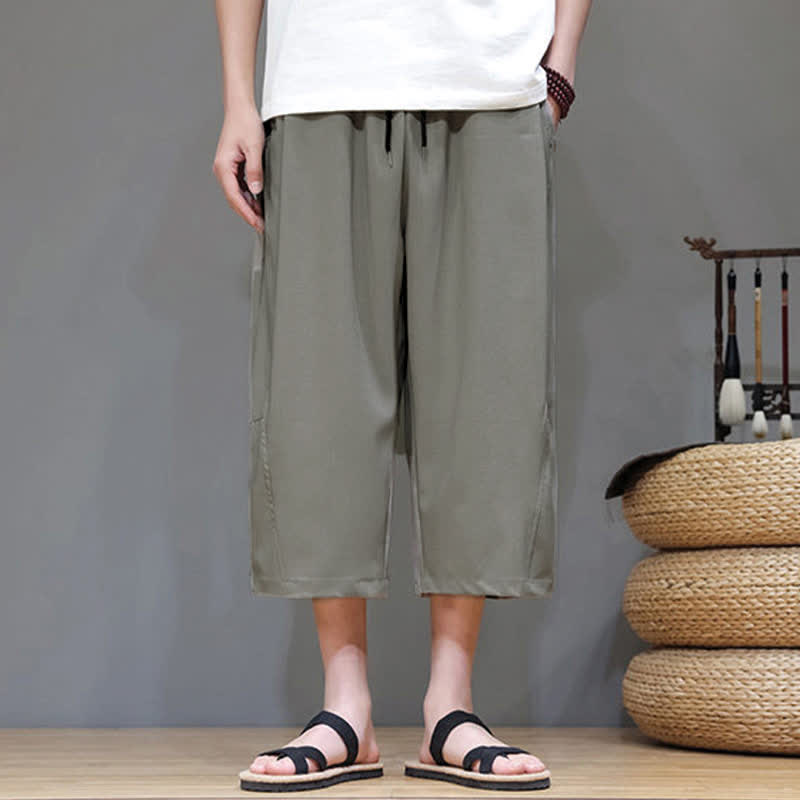 Nimara Ritual Summer Casual Minimalist Drawstring Solid Men's Cropped Pants With Pocket